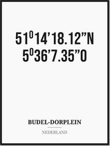 Poster/kaart BUDEL-DORPLEIN met coördinaten