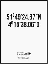 Poster/kaart ZUIDLAND met coördinaten