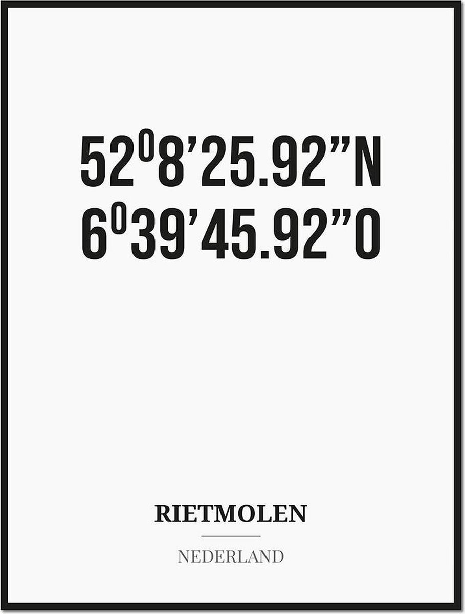Studio216 Poster/kaart RIETMOLEN met coördinaten zwart, wit