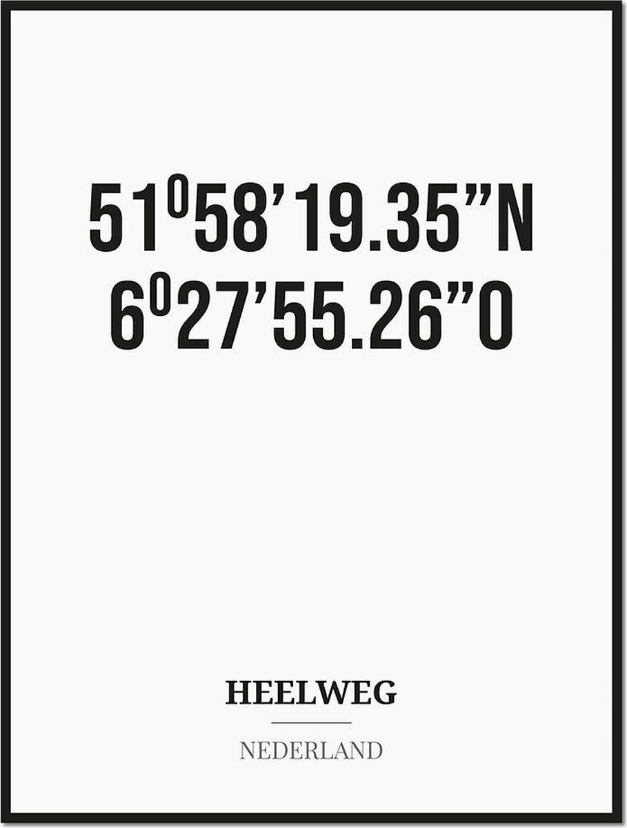 Studio216 Poster/kaart HEELWEG met coördinaten zwart, wit
