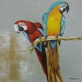 Olieverfschilderij canvas - schilderij papegaaien - handgeschilderd - 80x80 - woonkamer slaapkamer