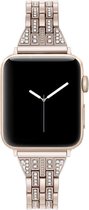 Apple Watch 44MM / 42MM Bandje RVS Schakelband met Diamantjes Goud