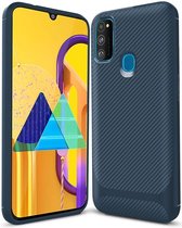 Samsung Galaxy M21 Hoesje TPU Carbon Design Anti-Slip Blauw