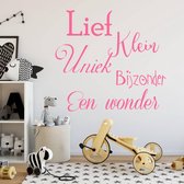 Muursticker Lief, Klein, Uniek, Bijzonder, Een Wonder -  Roze -  120 x 113 cm  -  nederlandse teksten  baby en kinderkamer  alle - Muursticker4Sale