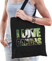 I love pandas tas zwart dames - panda tas / bedrukte tassen -  cadeau tas / pandabeer shopper