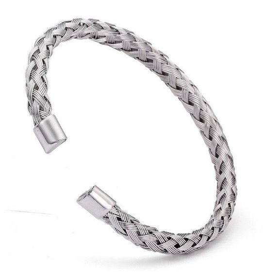 Kabel Armband van Gewoven Staal - Zilver kleurig - Armbanden Heren Dames - Cadeau voor Man - Mannen Cadeautjes