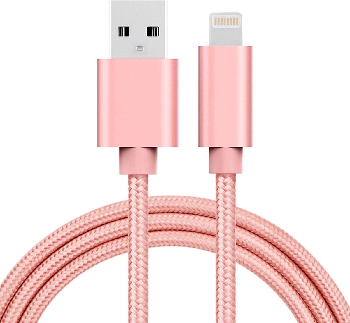 Image of 1m Geweven Stijl 3A USB Data/Oplaadkabel - Metalen Kop - Compatibel met iPhone en iPad (Rose Goud)