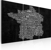 Schilderijen Op Canvas - Schilderij - Text map of France on the black background - triptych 90x60 - Artgeist Schilderij