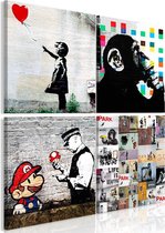 Schilderijen Op Canvas - Schilderij - Banksy Collage (4 Parts) 80x80 - Artgeist Schilderij