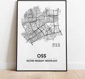 Oss city poster, A3-formaat (30x40 cm) met lijst, plattegrond poster, woonplaatsposter, woonposter