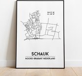 Schaijk city poster, A3 (30x40 cm) met lijst, plattegrond poster, woonplaatsposter, woonposter