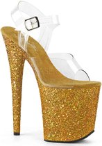 Pleaser Sandaal met enkelband, Paaldans schoenen -35 Shoes- FLAMINGO-808LG Paaldans schoenen Goudkleurig/Transparant