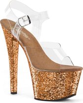 Pleaser Sandaal met enkelband, Paaldans schoenen -37 Shoes- SKY-308CP-2 Paaldans schoenen Zwart/Transparant
