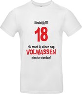 T-shirt Eindelijk 18, nu moet ik alleen nog volwassen zien te worden | 3XL | Wit