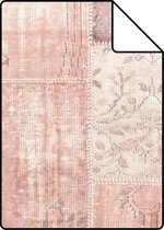 Proefstaal ESTAhome behang Marrakech kelim patchwork tapijt perzik oranje roze - 148651 - 26,5 x 21 cm