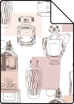 Proefstaal ESTAhome behangpapier parfum flesjes glanzend perzik roze - 138854 - 26,5 x 21 cm
