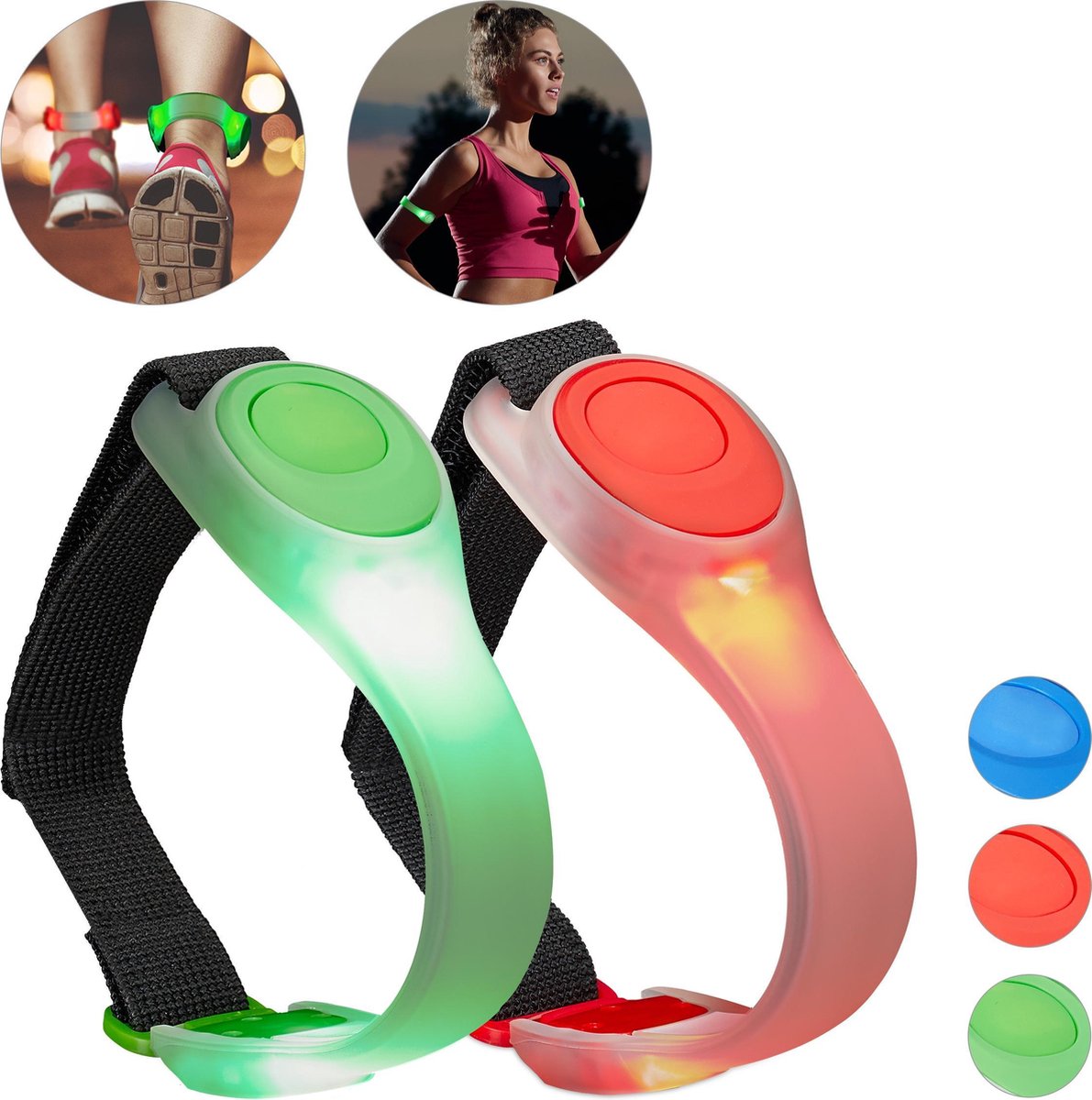 relaxdays led armband - hardloop armband - 2 stuks - joggen veiligheidslicht - knipperend Kleurmix 1