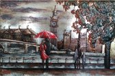 Peinture métal 3D - Londres - parapluie - Big Ben - hauteur 80 cm