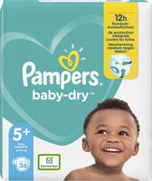 Pampers Baby-Dry Maat 5+, 36 Luiers, Tot 12 Uur Bescherming, 12-17kg
