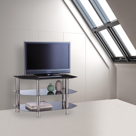 Relaxdays TV meubel glas - televisietafel zwart - lowboard 3 etages - tv  kast open design | bol.com