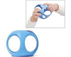 OIBO / Blauw 6.4x6.4x6.4cm, soft-grip baby bal, in siliconen rubber, in doos 8.6x6.4x15cm, 0+