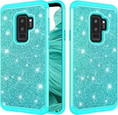 Glitter poeder contrast huid schokbestendig siliconen + pc beschermhoes voor Galaxy S9 + (groen)