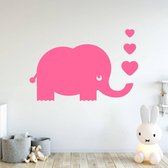 Muursticker Olifant Met Hartjes -  Roze -  100 x 71 cm  -  baby en kinderkamer  alle  dieren - Muursticker4Sale