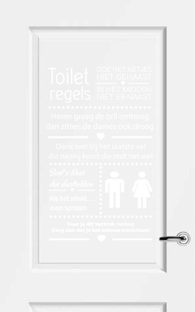 Muursticker Toiletregels - Wit - 40 x 66 cm - nederlandse teksten toilet raam en deur stic
