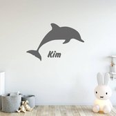 Muursticker Dolfijn Met Naam -  Donkergrijs -  160 x 100 cm  -  baby en kinderkamer  naam stickers  alle  dieren - Muursticker4Sale