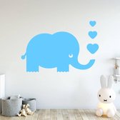 Muursticker Olifant Met Hartjes -  Lichtblauw -  100 x 71 cm  -  baby en kinderkamer  alle  dieren - Muursticker4Sale
