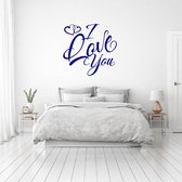 Muursticker I Love You Met Hartjes -  Donkerblauw -  120 x 120 cm  -  slaapkamer  engelse teksten  alle - Muursticker4Sale