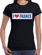 I love France / Frankrijk landen t-shirt zwart dames - Frankrijk landen shirt / kleding - EK / WK / Olympische spelen outfit S