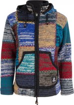 Gebreid Wollen Dames Vest van Schapenwol met Polyester Fleece voering en afneembare capuchon - SHAKALOHA - W Patch ZH FadeMulti XL