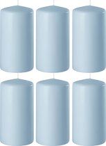 6x Lichtblauwe cilinderkaarsen/stompkaarsen 6 x 8 cm 27 branduren - Geurloze kaarsen lichtblauw - Woondecoraties