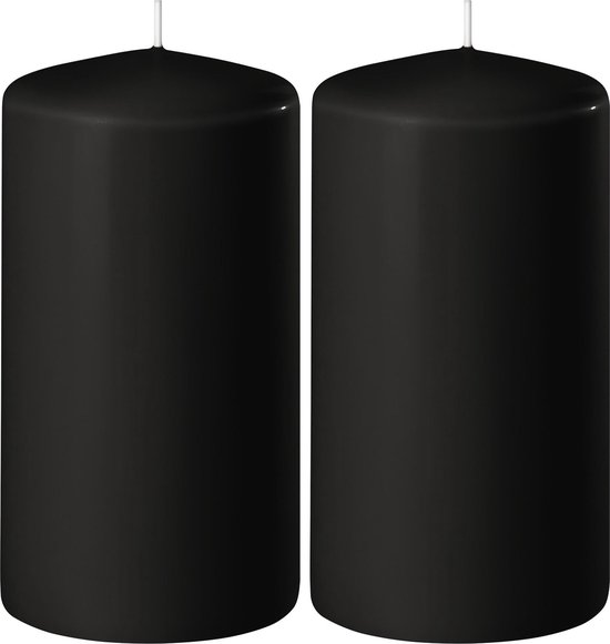 2x Zwarte cilinderkaarsen/stompkaarsen 6 x 10 cm 36 branduren - Geurloze kaarsen zwart - Woondecoraties