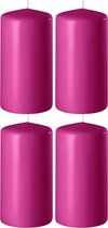 4x Fuchsia roze cilinderkaarsen/stompkaarsen 6 x 10 cm 36 branduren - Geurloze kaarsen fuchsia roze - Woondecoraties