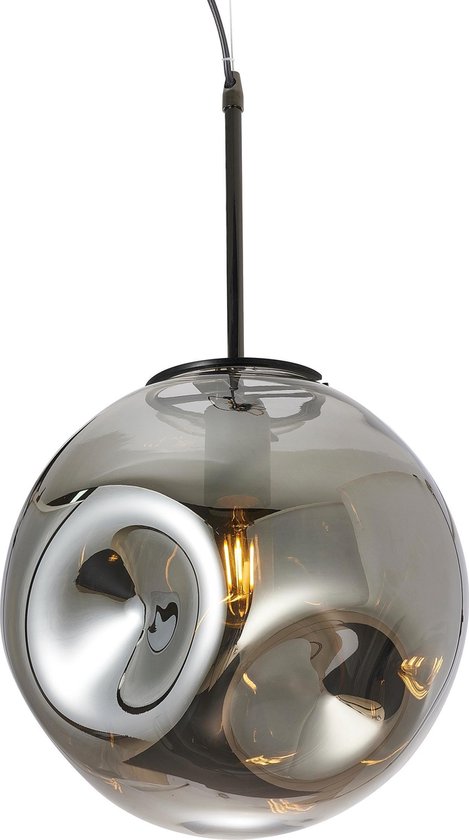 Leitmotiv Hanglamp Blown Glass - Rond Gun Metal - Ø30cm - Scandinavisch - Hanglampen Eetkamer, Slaapkamer, Woonkamer