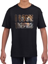 I love tigers / tijgers t-shirt zwart kids - tijgers dieren t-shirt / kleding - cadeau t-shirt / tijger shirts - kinderkleding / kleding 122/128