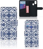 Telefoon Hoesje Geschikt voor Samsung Galaxy M21 Book Cover Geschikt voor Samsung M30s Book Case Flower Blue