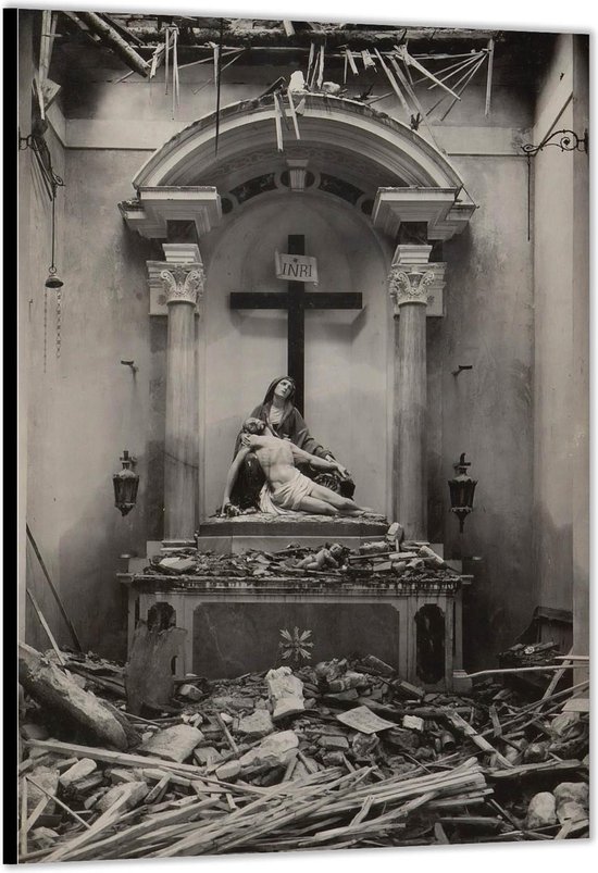 Dibond –Maria en Jezus bij het Kruis Zwart - Wit– 80x120 Foto op Aluminium (met ophang)