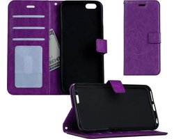 Hoesje Geschikt voor iPhone 5/5s/5SE Hoesje Book Case Hoes Portemonnee Cover Walletcase - Hoes Geschikt voor iPhone 5/5s/5SE Hoes Bookcase Hoesje - Paars