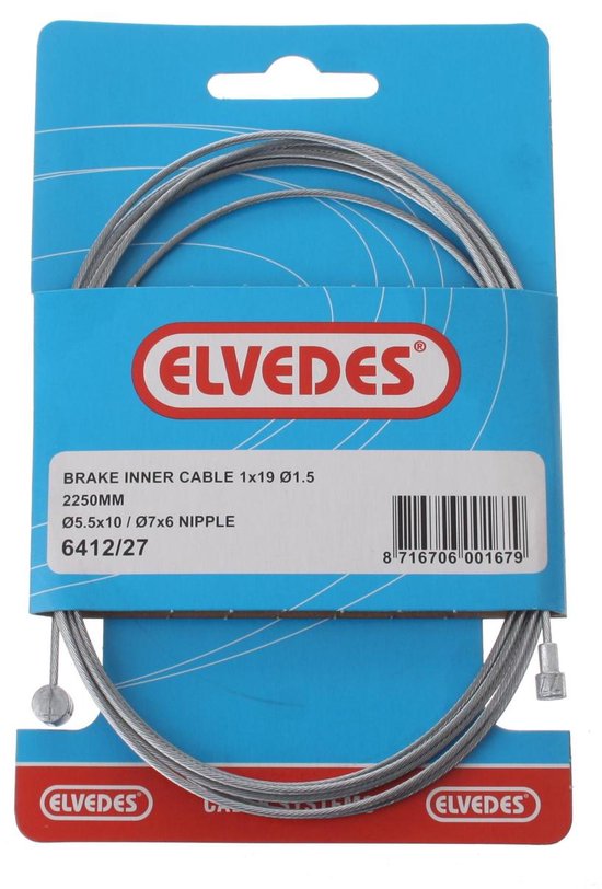 Rem binnenkabel Elvedes 2250mm draads/verzinkt ø1,5mm Weinmann en koppeling-nippel (op kaart)