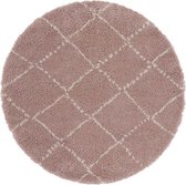 Rond hoogpolig vloerkleed Allure - roze/crème 120 cm rond