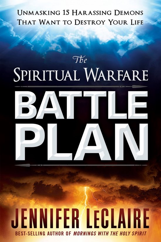 De 'The Spiritual Warfare Battle Plan' kaft met de tekst 'Unmasking 15 Harassing Demons That Want To Destroy Your Life'.