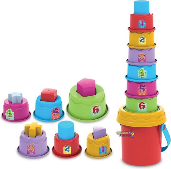 Dede- Baby puzzel-Vrolijke Torens-12+ maanden-12 stuks- STEM-Non Toxic