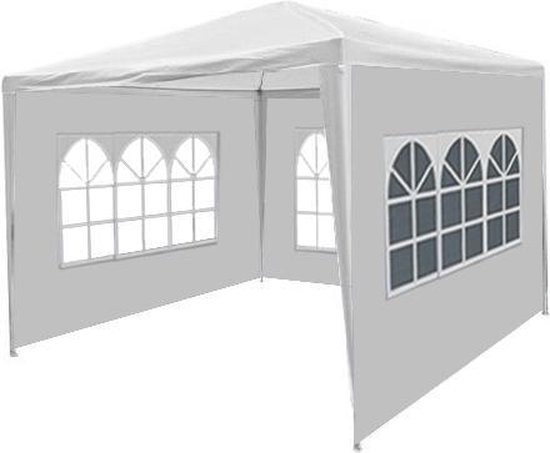 Partytent 3x3m budget wit met drie zijwanden
