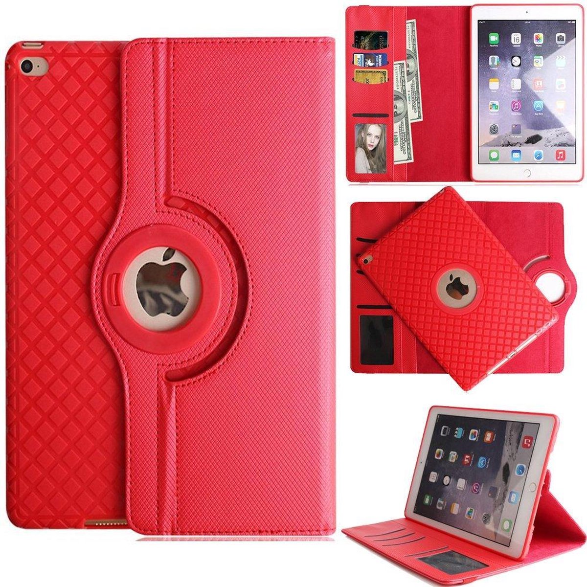 P.C.K. Luxe Hoesje/Boekhoesje/Bookcover/Pasjes/draaibaar rood geschikt voor Apple iPad 10.2 (2019) MET PEN EN GLASFOLIE
