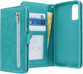 Samsung Galaxy S20 Bookcase hoesje - CaseBoutique - Effen Turquoise - Kunstleer - Met Rits Vakje Muntvakje