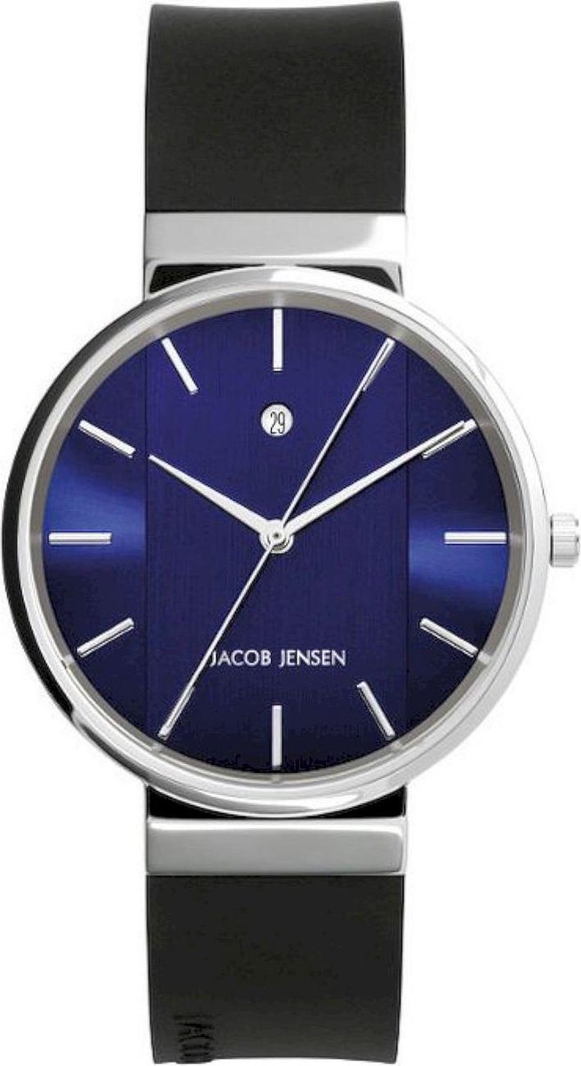 Jacob Jensen 739 New Line Horloge - Jacob Jensen heren horloge - Blauw - diameter 35 mm - roestvrij staal