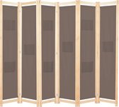 Kamerscherm met 6 panelen - Stof en massief vurenhouten frame - Bruin - 240x170x4 cm